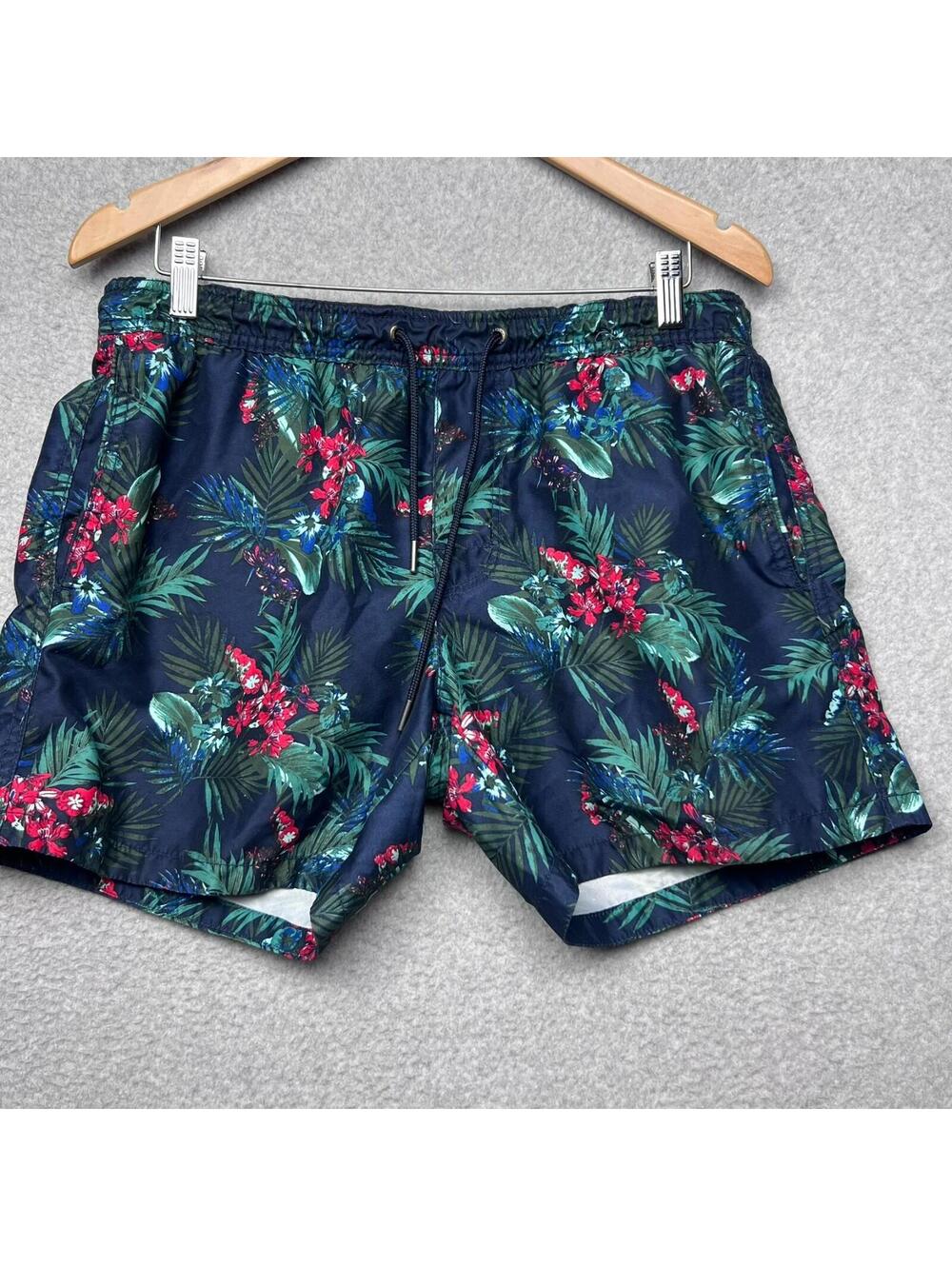 Banana Republic Mens Green Navy Floral Swim Trunks Board Shorts M Beach Surf